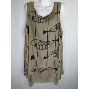 India‎ Boutique Fish Print Grayish Green Dress OS NWT Artsy Coastal Nautical
